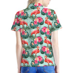 Tropical Floral Flamingo Pattern Print Women's Polo Shirt