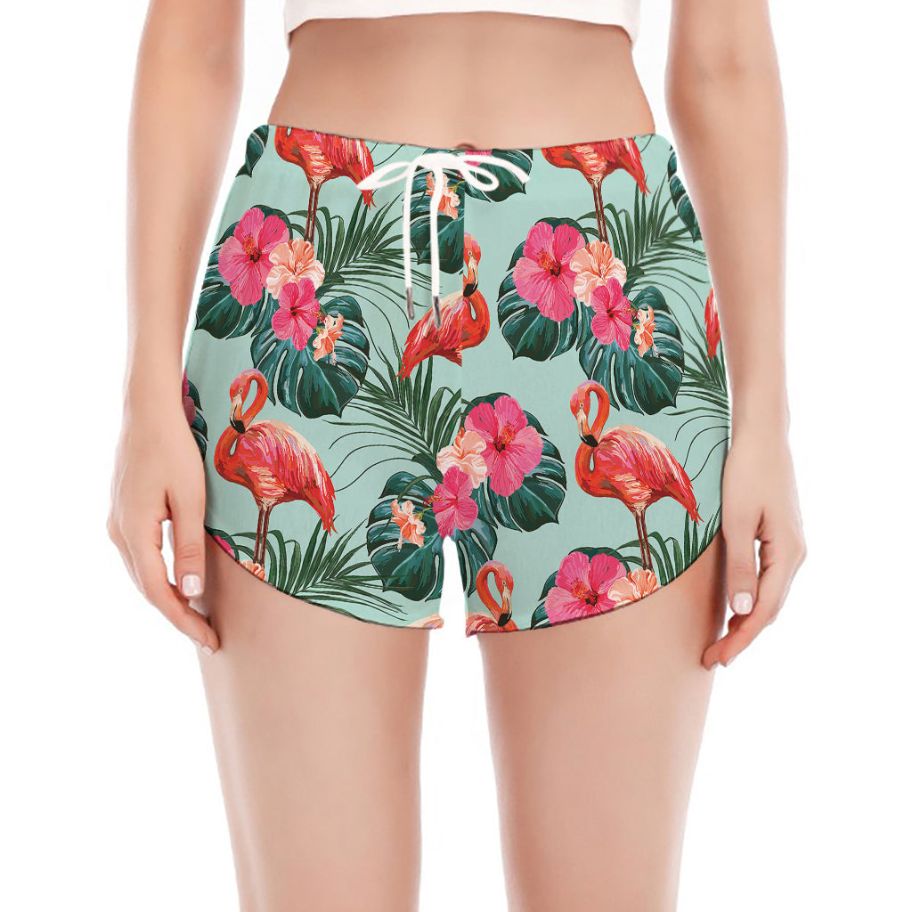 Tropical Floral Flamingo Pattern Print Women's Split Running Shorts