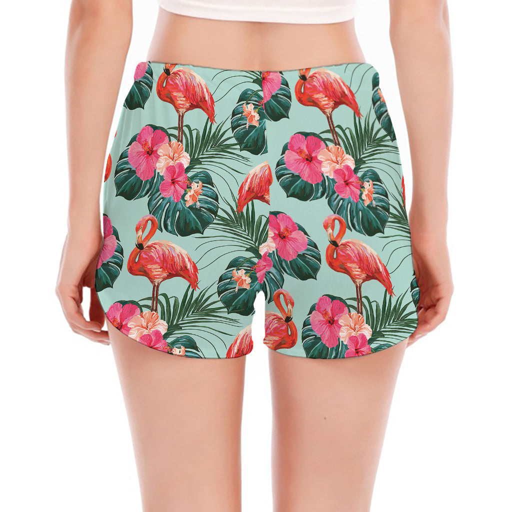 Tropical Floral Flamingo Pattern Print Women's Split Running Shorts