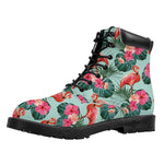 Tropical Floral Flamingo Pattern Print Work Boots