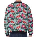 Tropical Floral Flamingo Pattern Print Zip Sleeve Bomber Jacket