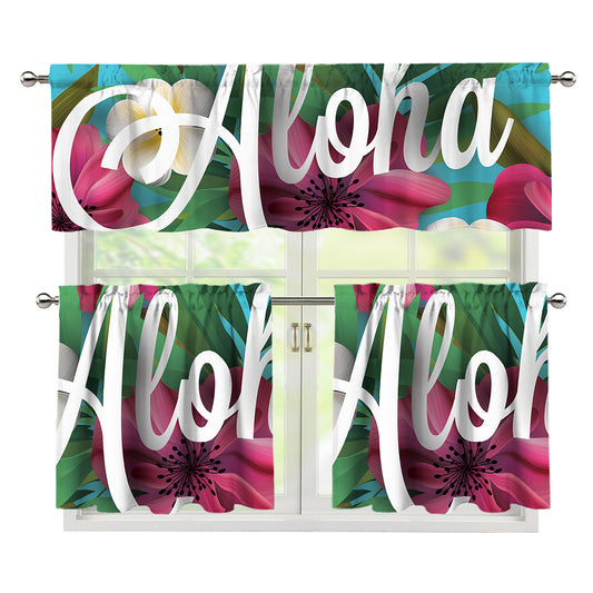 Tropical Flower Aloha Print 3 Piece Kitchen Curtains