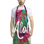 Tropical Flower Aloha Print Bib Apron With Pocket