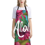 Tropical Flower Aloha Print Bib Apron With Pocket