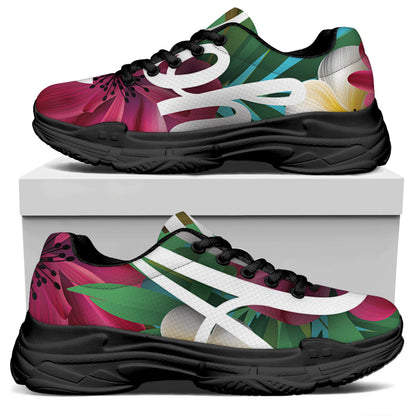 Tropical Flower Aloha Print Black Chunky Shoes