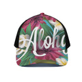 Tropical Flower Aloha Print Black Mesh Trucker Hat