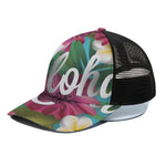 Tropical Flower Aloha Print Black Mesh Trucker Cap
