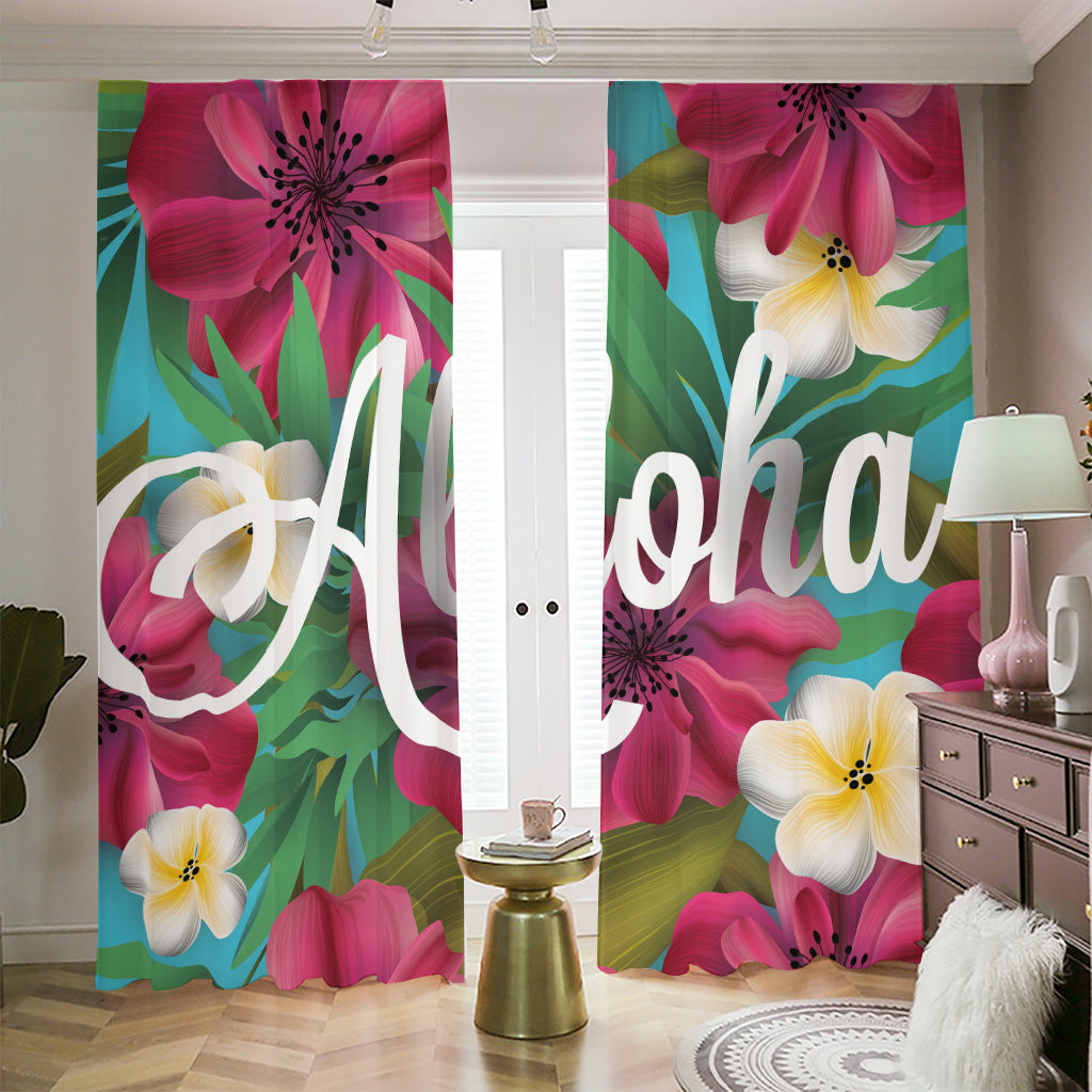 Tropical Flower Aloha Print Blackout Pencil Pleat Curtains