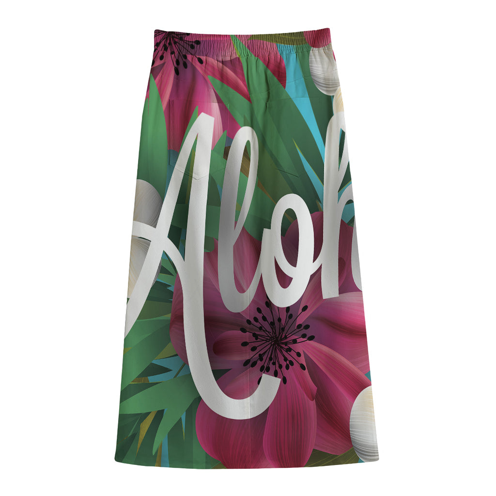 Tropical Flower Aloha Print Cotton Front Slit Maxi Skirt