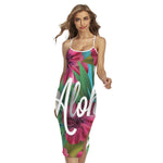 Tropical Flower Aloha Print Cross Back Cami Dress