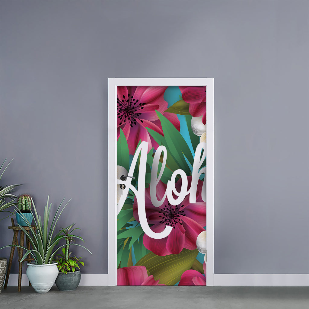 Tropical Flower Aloha Print Door Sticker