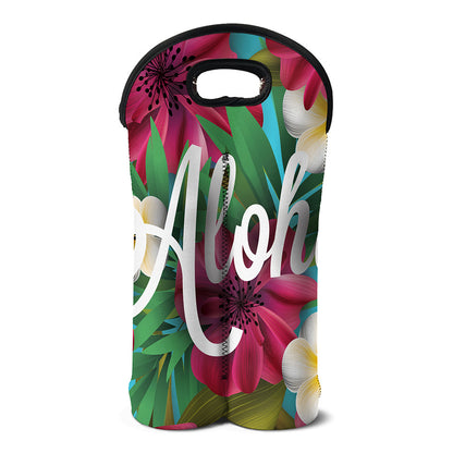 Tropical Flower Aloha Print Double Neoprene Wine Tote