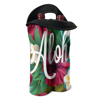 Tropical Flower Aloha Print Double Neoprene Wine Tote