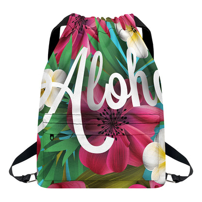 Tropical Flower Aloha Print Drawstring Backpack