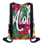 Tropical Flower Aloha Print Drawstring Backpack