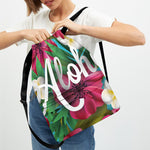 Tropical Flower Aloha Print Drawstring Backpack