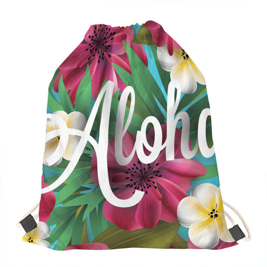 Tropical Flower Aloha Print Drawstring Bag