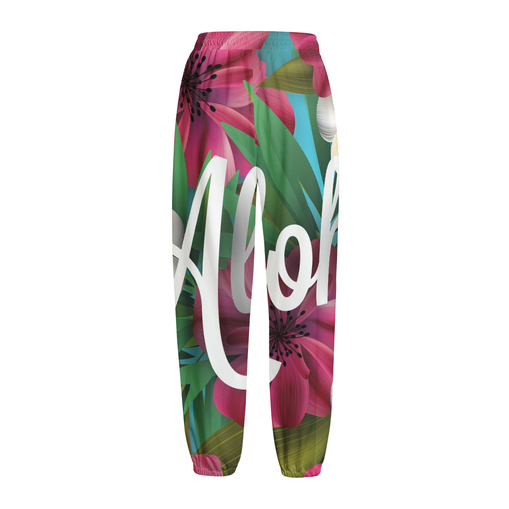 Tropical Flower Aloha Print Fleece Lined Knit Pants