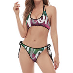 Tropical Flower Aloha Print Halter Scoop Tie Side Bikini