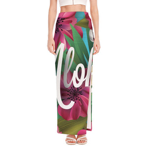 Tropical Flower Aloha Print High Slit Maxi Skirt