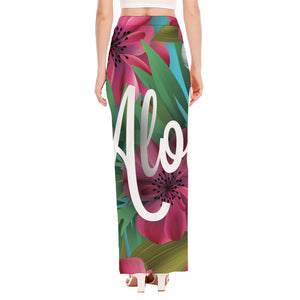 Tropical Flower Aloha Print High Slit Maxi Skirt