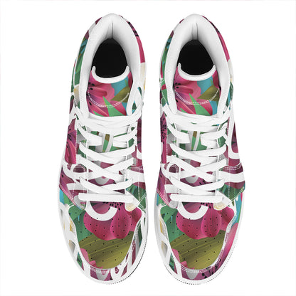 Tropical Flower Aloha Print High Top Leather Sneakers