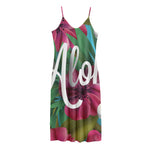Tropical Flower Aloha Print Jersey Midi Cami Dress