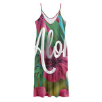Tropical Flower Aloha Print Jersey Midi Cami Dress