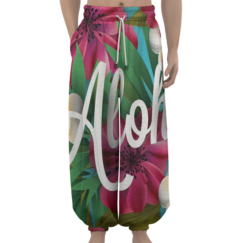 Tropical Flower Aloha Print Lantern Pants