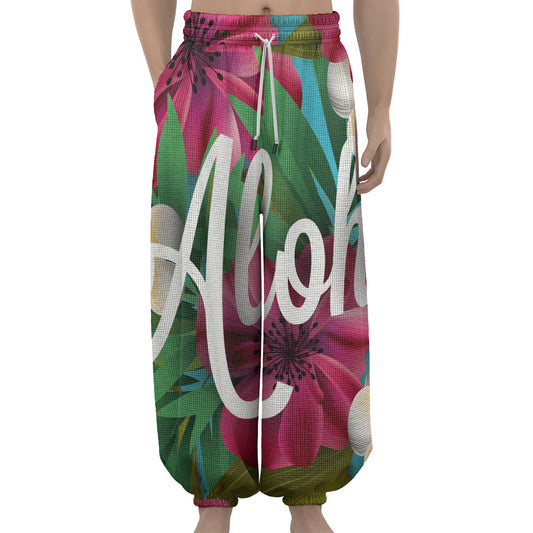 Tropical Flower Aloha Print Lantern Pants