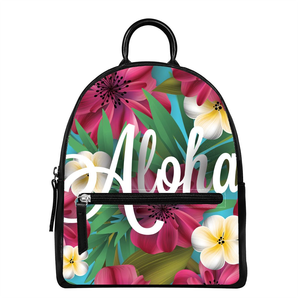 Tropical Flower Aloha Print Leather Backpack