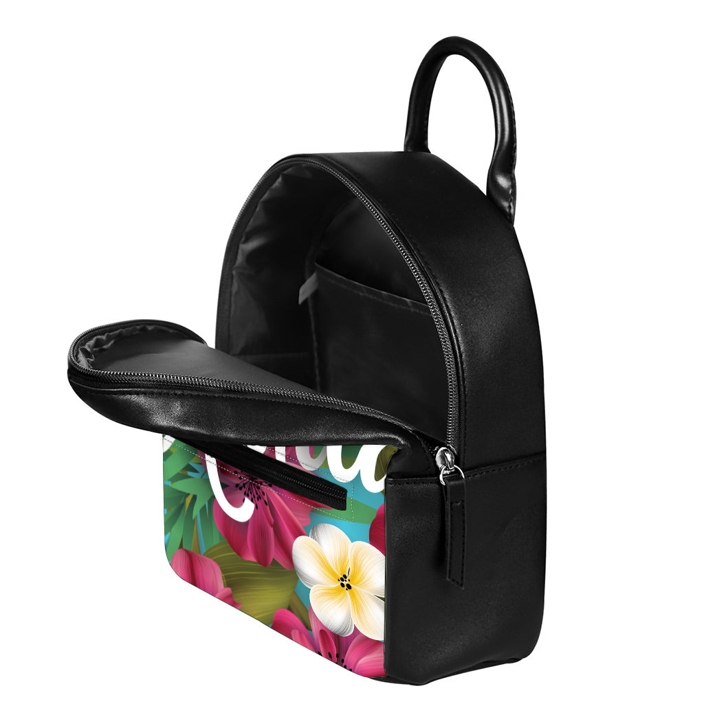 Tropical Flower Aloha Print Leather Backpack