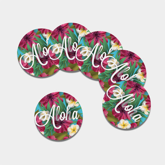 Tropical Flower Aloha Print Leather Coaster Set