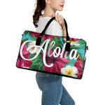 Tropical Flower Aloha Print Leather Duffle Bag