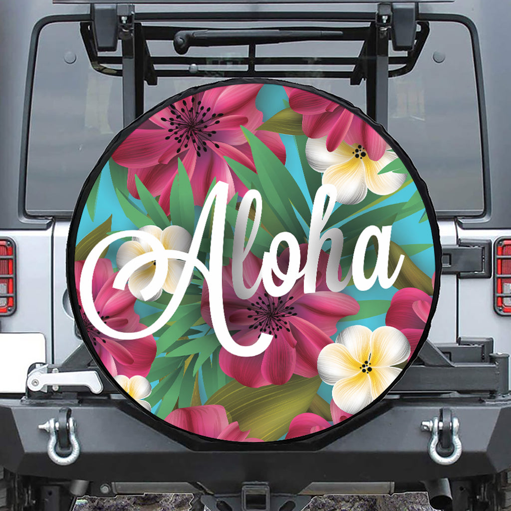 Tropical Flower Aloha Print Leather Spare Tire Cover