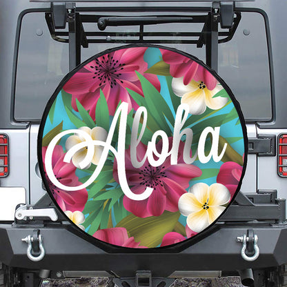 Tropical Flower Aloha Print Leather Spare Tire Cover