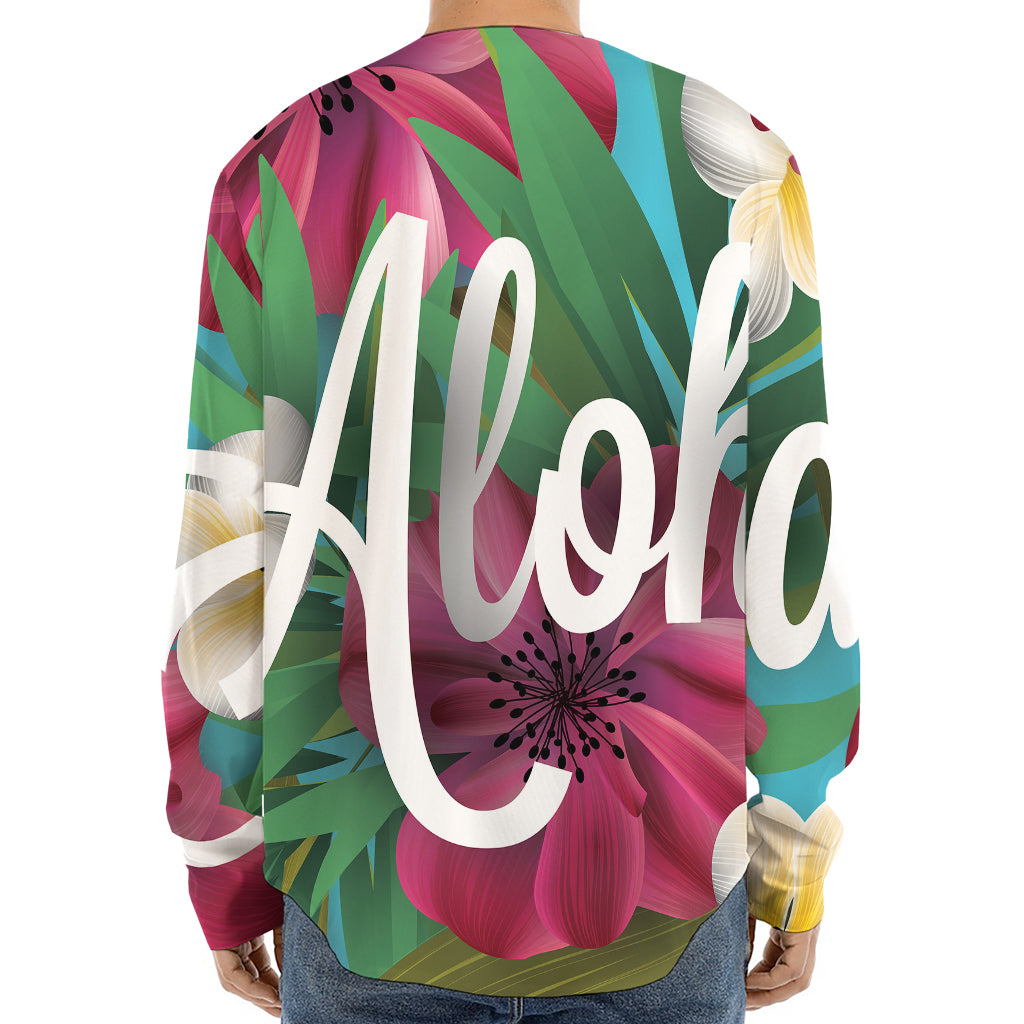 Tropical Flower Aloha Print Long Sleeve Baseball Jersey