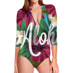 Tropical Flower Aloha Print Long Sleeve Swimsuit