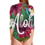 Tropical Flower Aloha Print Long Sleeve Swimsuit