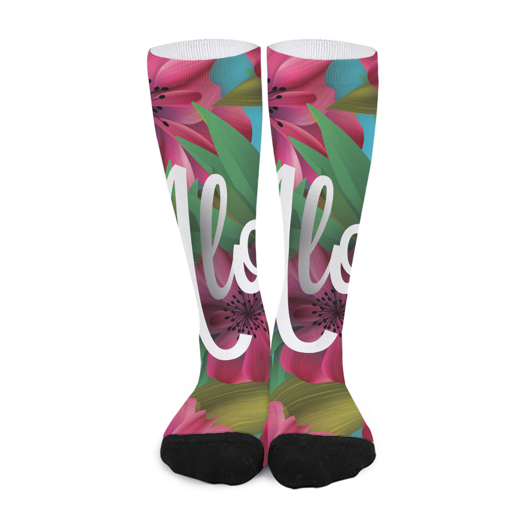 Tropical Flower Aloha Print Long Socks