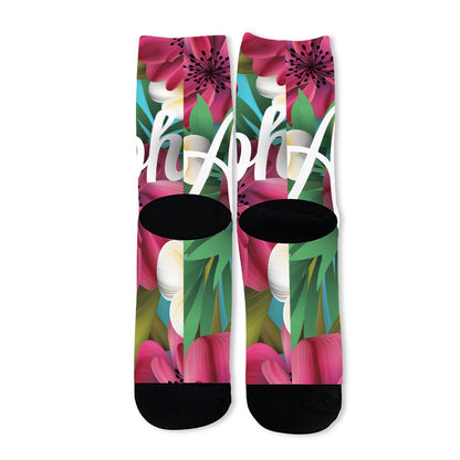 Tropical Flower Aloha Print Long Socks