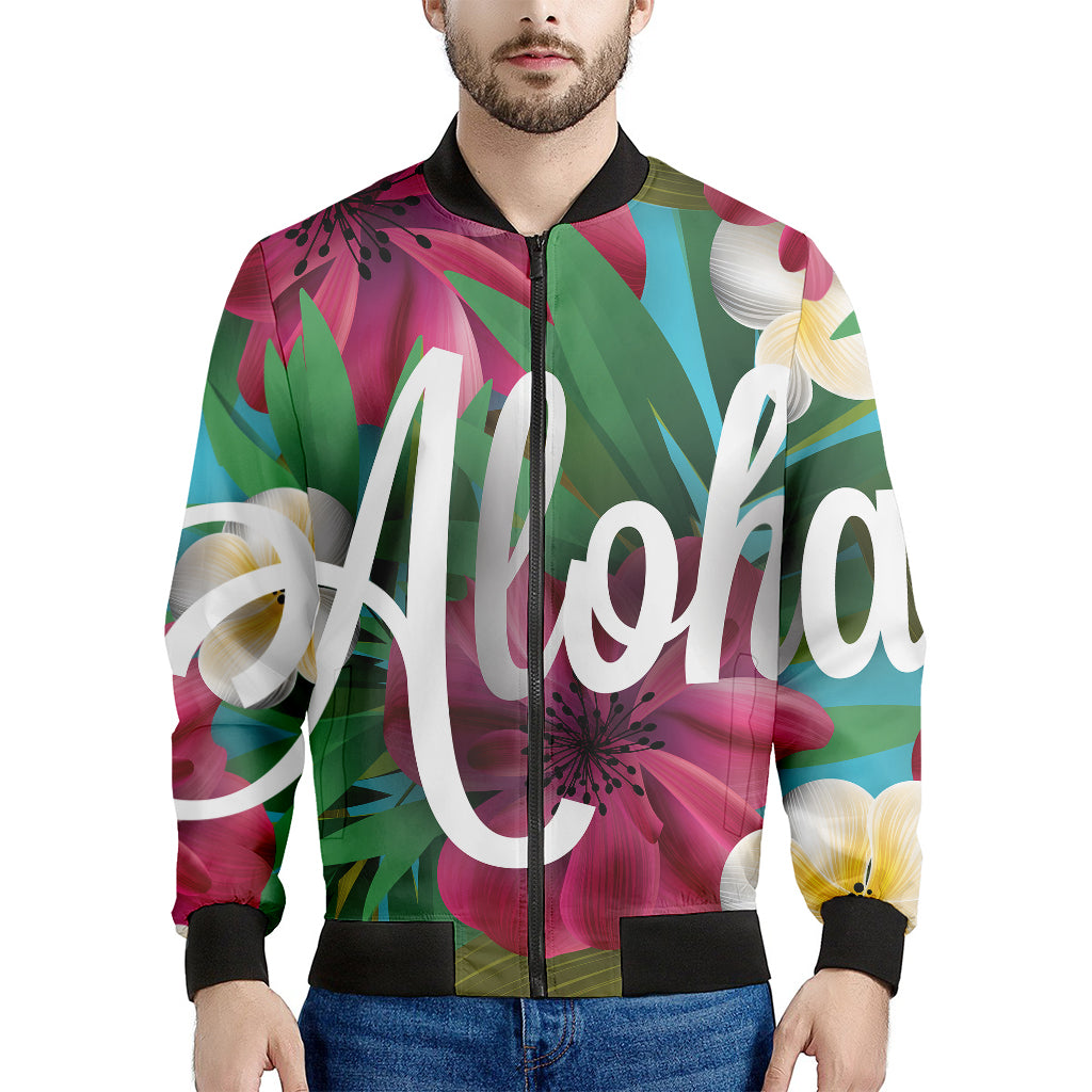 Tropical Flower Aloha Print Men's Bomber Jacket
