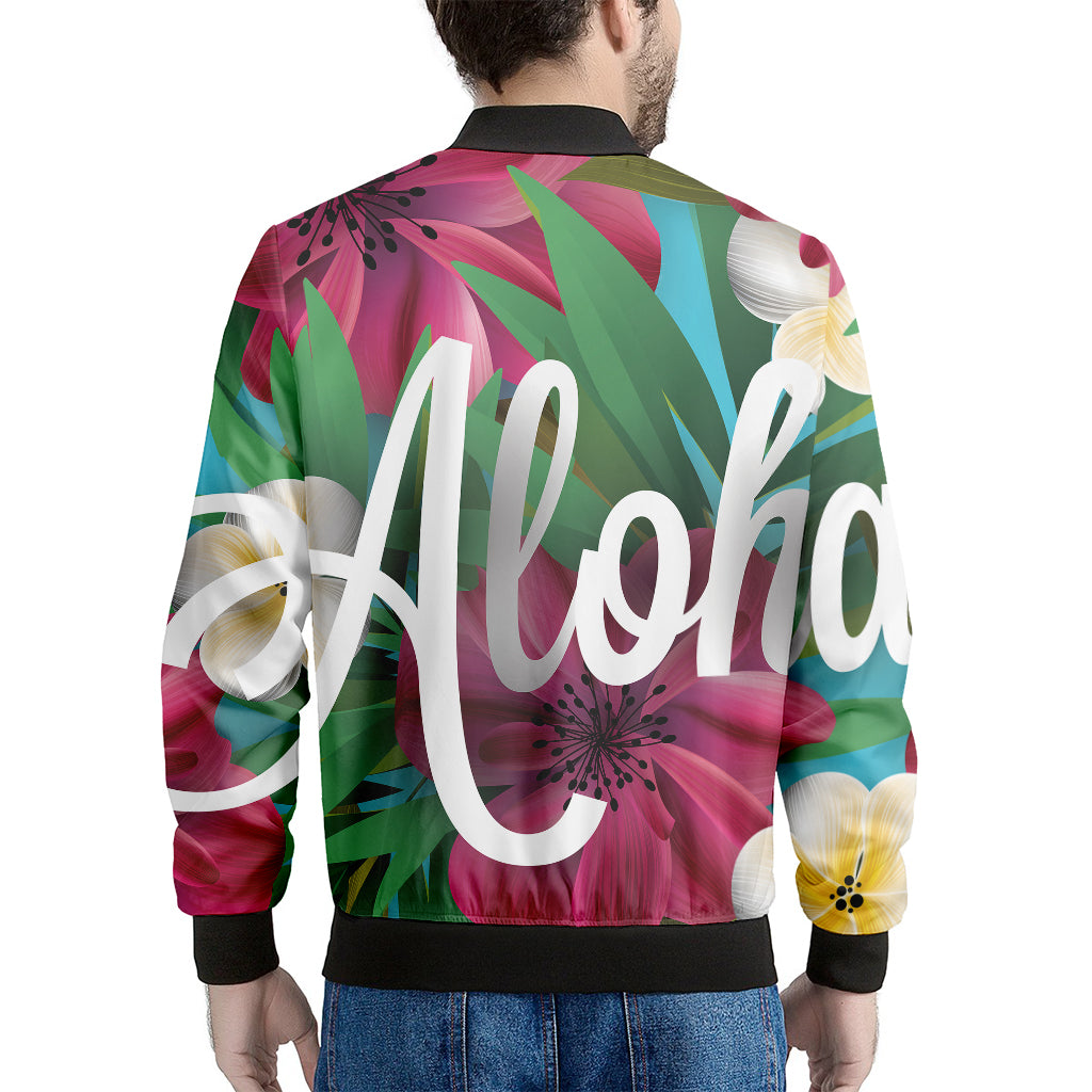 Tropical Flower Aloha Print Men's Bomber Jacket