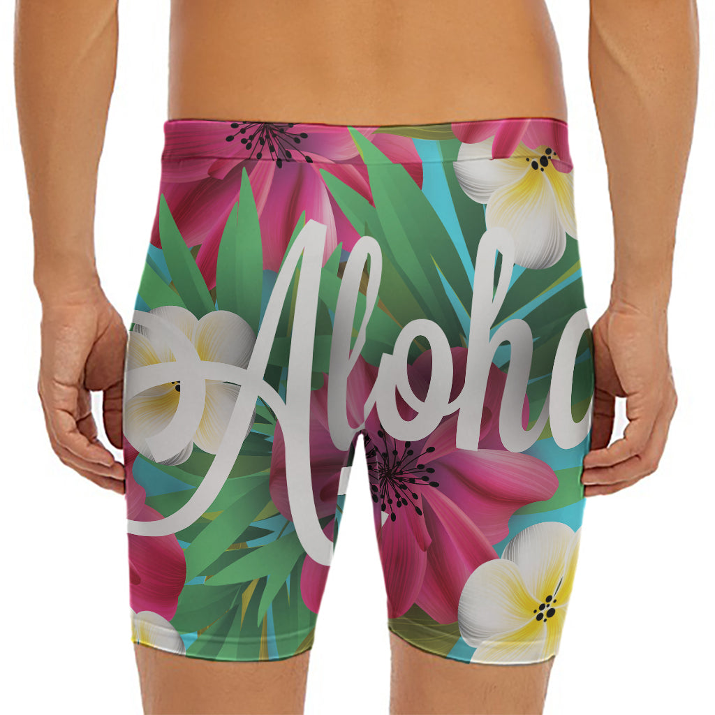 Tropical Flower Aloha Print Men's Long Boxer Briefs