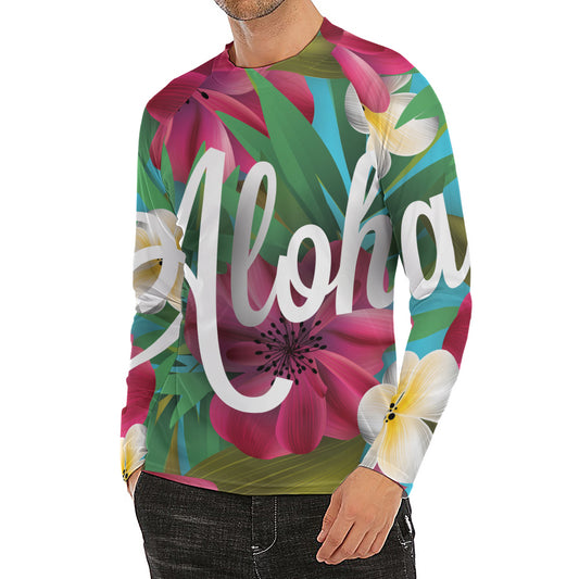 Tropical Flower Aloha Print Men's Long Sleeve Rash Guard