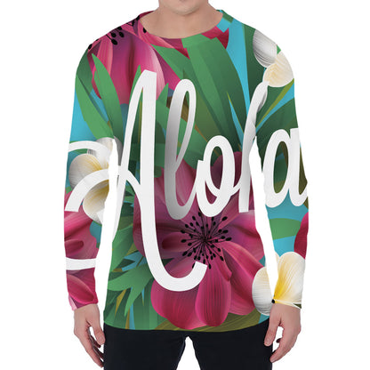 Tropical Flower Aloha Print Men's Long Sleeve T-Shirt