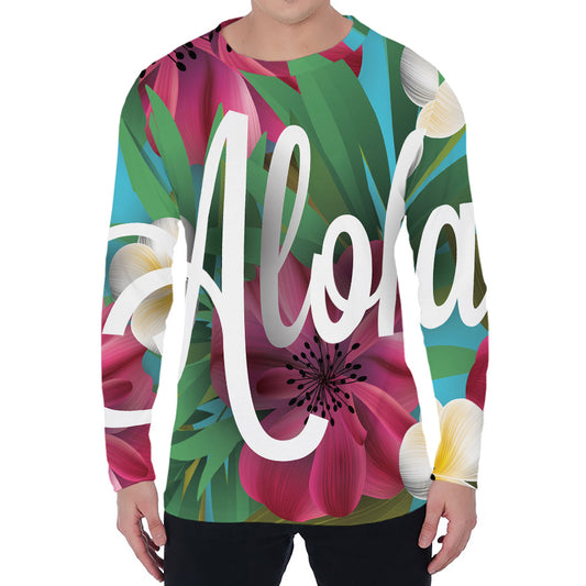 Tropical Flower Aloha Print Men's Long Sleeve T-Shirt