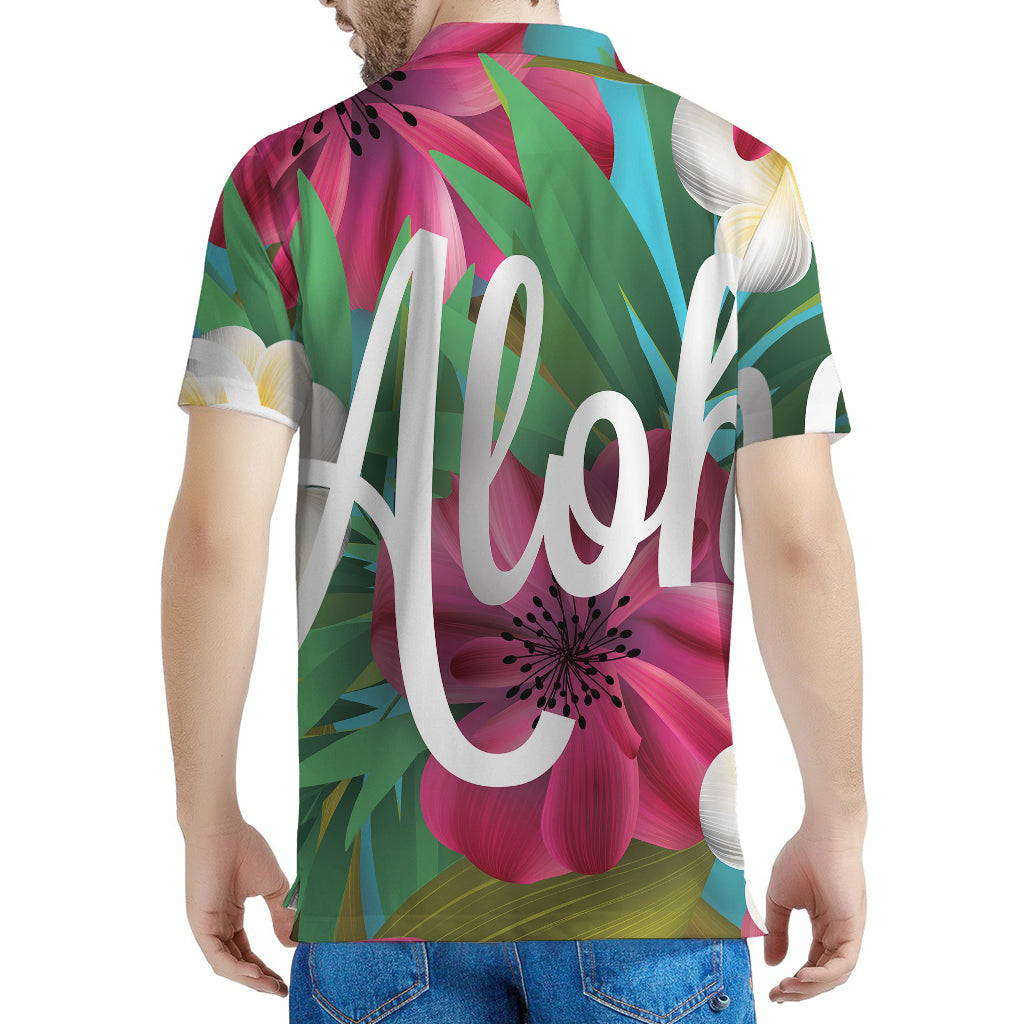 Tropical Flower Aloha Print Men's Polo Shirt