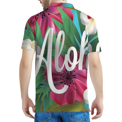 Tropical Flower Aloha Print Men's Polo Shirt