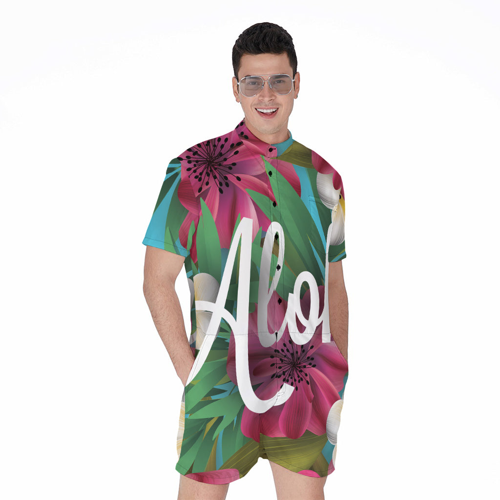 Tropical Flower Aloha Print Men's Rompers